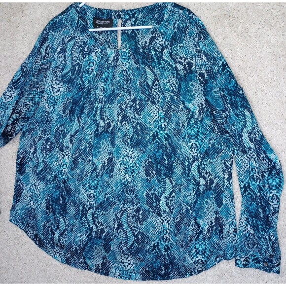 Jones New York Womens 22W Snake Reptile Print Button Blouse Top Streach - Picture 6 of 16